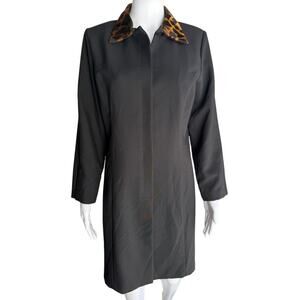 Vintage I.N. San Francisco Black Coat Leopard Collar USA Made Size Medium